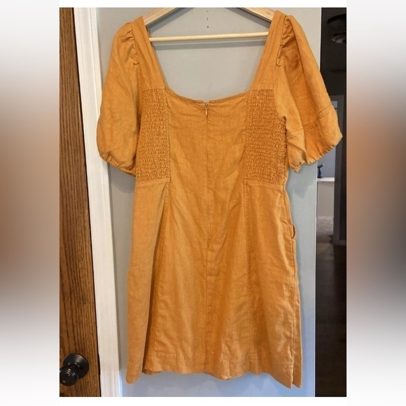 Madewell 100% Linen Maisie Puff Sleeve Mini Dress Ochre Fresco Size 10 - Picture 4 of 8